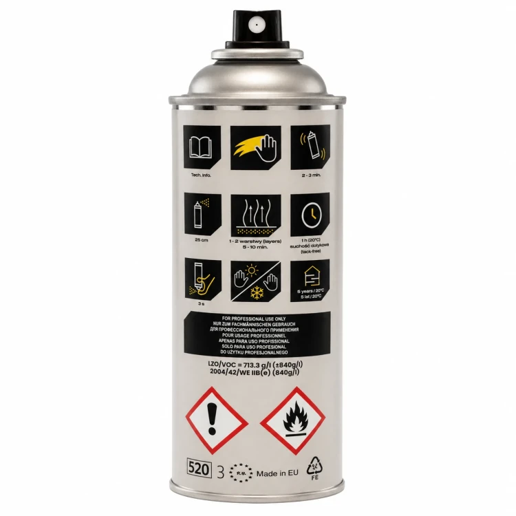 Tył opakowania lakieru bezbarwnego mat Troton spray 400 ml