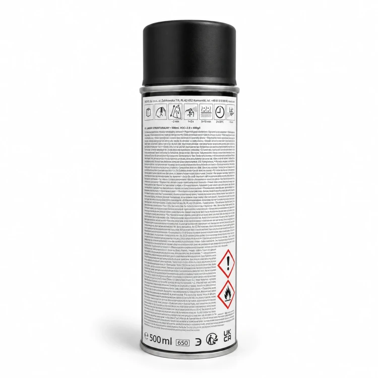Lakier strukturalny Novol spray czarny 500 ml tył opakowania