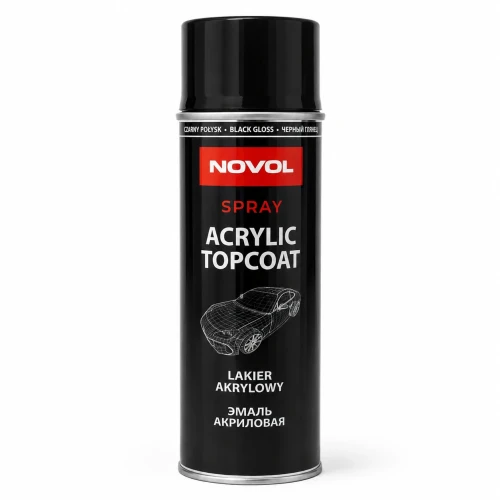 Lakier akrylowy NOVOL Acrylic Topcoat czarny połysk spray 500 ml – widok z przodu