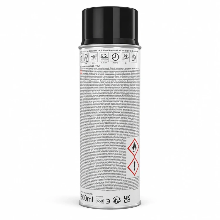 Lakier akrylowy NOVOL Acrylic Topcoat czarny połysk spray 500 ml – widok etykiety z tyłu