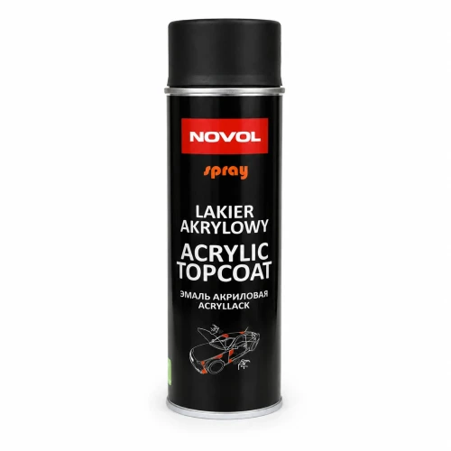 Lakier akrylowy NOVOL Acrylic Topcoat czarny mat spray 500 ml – widok z przodu