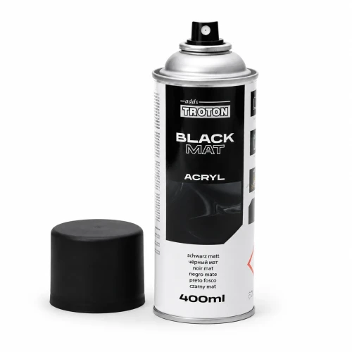 Lakier akrylowy Troton Black Mat czarny mat 400 ml z odkrytą dyszą i korkiem
