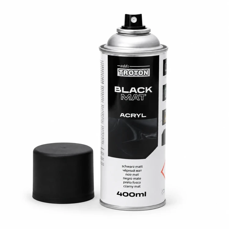 Lakier akrylowy Troton Black Mat czarny mat 400 ml z odkrytą dyszą i korkiem