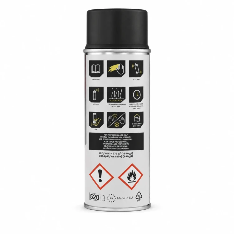 Lakier akrylowy Troton Black Mat czarny mat spray 400 ml – widok etykiety z tyłu