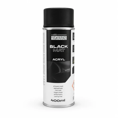 Lakier akrylowy Troton Black Mat czarny mat spray 400 ml – widok z przodu