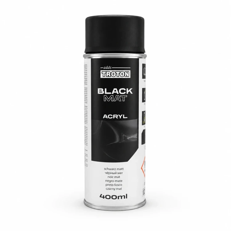 Lakier akrylowy Troton Black Mat czarny mat spray 400 ml – widok z przodu