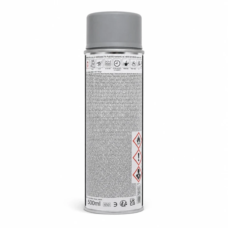 Podkład akrylowy NOVOL Acrylic Primer szary spray 500 ml – widok etykiety z tyłu
