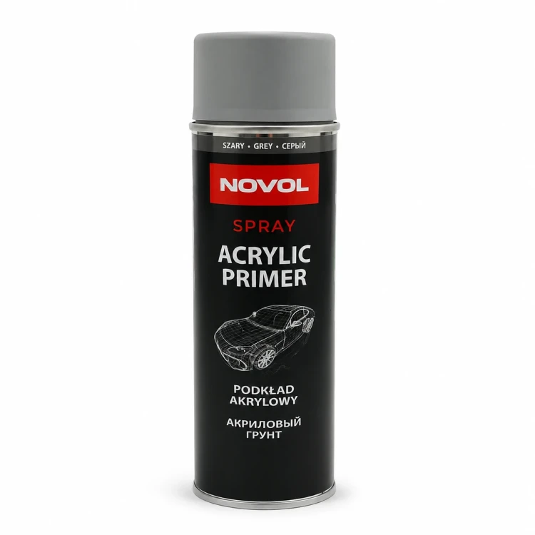Podkład akrylowy NOVOL Acrylic Primer szary spray 500 ml – widok z przodu