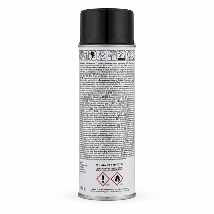 Lakier akrylowy BOLL Rally czarny połysk spray 400 ml – etykieta z tyłu