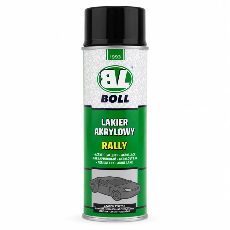 Lakier akrylowy BOLL Rally czarny połysk spray 400 ml – widok z przodu