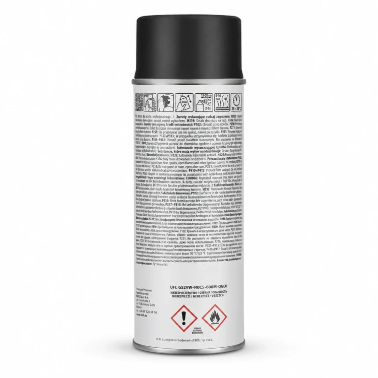Lakier do felg BOLL Rally czarny mat spray 500 ml – etykieta z tyłu
