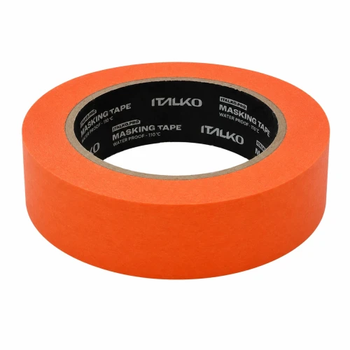 Pomarańczowa taśma maskująca ITALKO o szerokości 30 mm na białym tle