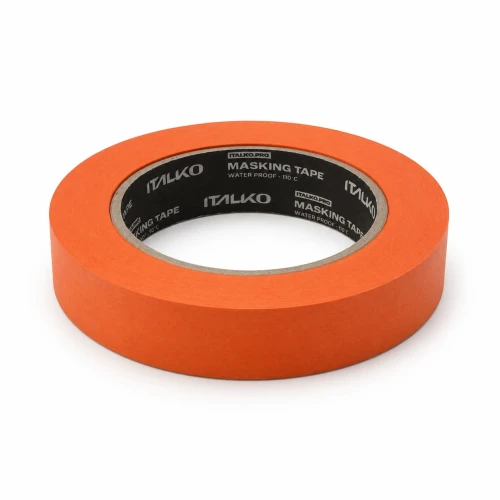 Pomarańczowa taśma maskująca ITALKO Pro 25 mm na białym tle