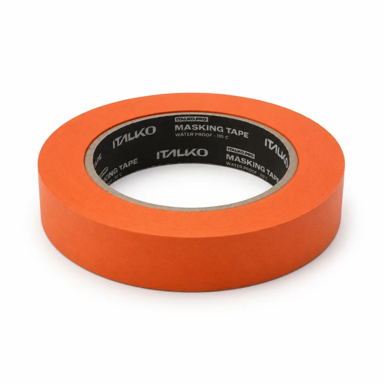 Pomarańczowa taśma maskująca ITALKO Pro 25 mm na białym tle