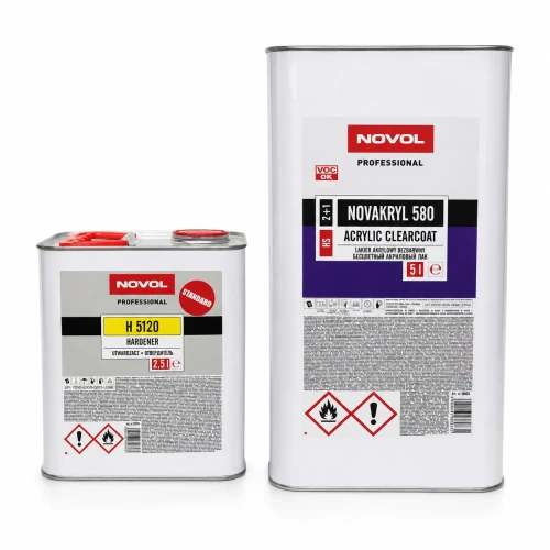 Lakier bezbarwny Novol Novakryl 580 5 l z utwardzaczem H 5120 2,5 l