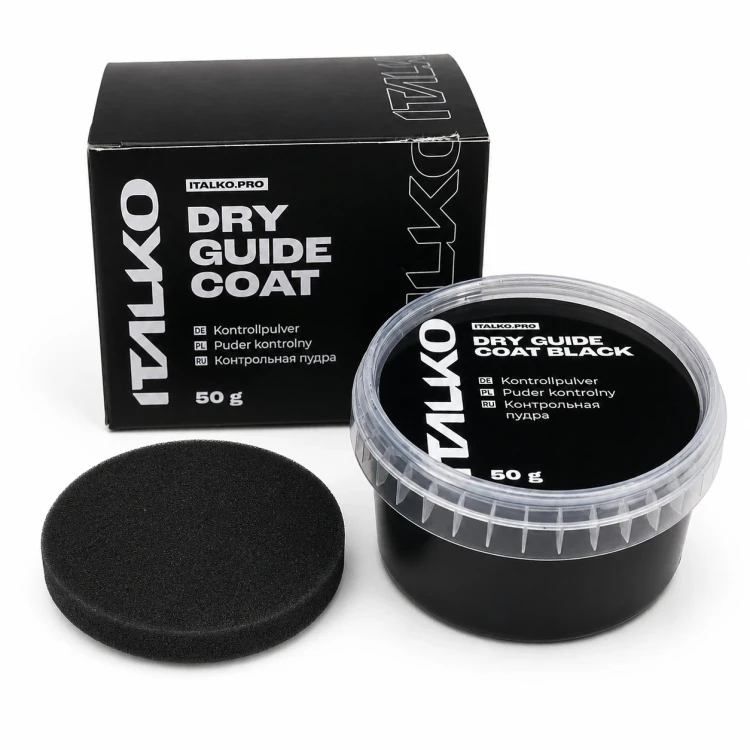 ITALKO Dry Guide Coat czarny puder kontrolny 50 g z aplikatorem i opakowaniem