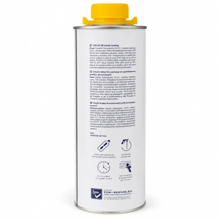 Tylna etykieta środka do konserwacji profili zamkniętych ITALKO ML Inside Coating 1 l