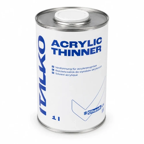 Rozcieńczalnik akrylowy Italko Acrylic Thinner 1 l widok opakowania z góry i z przodu
