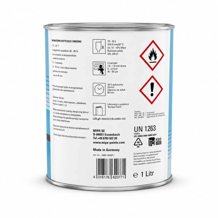Tylna etykieta czarnego lakieru strukturalnego do zderzaków Mipa Bumper Paint 1 l
