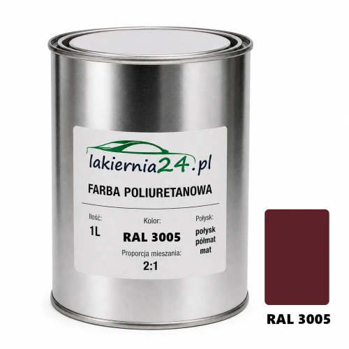Mipa PU 240 farba poliuretanowa 2K 1L RAL 3005 – puszka i próbnik koloru