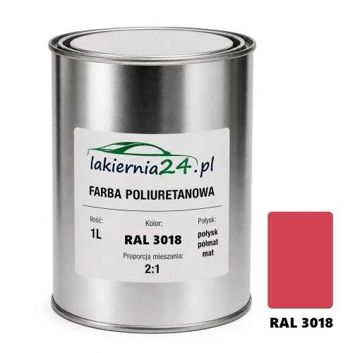 Mipa PU 240 farba poliuretanowa 2K 1L RAL 3018 – puszka i próbnik koloru