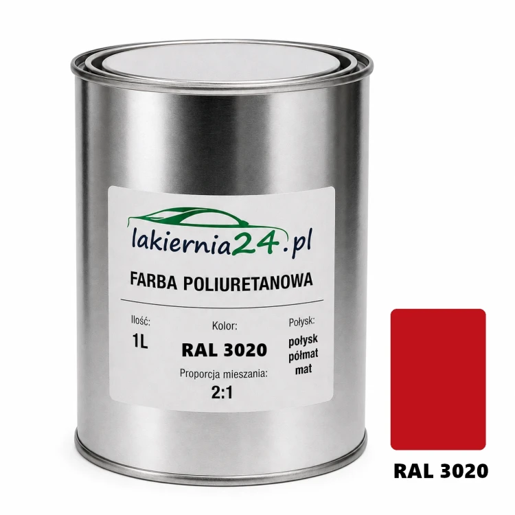 Mipa PU 240 farba poliuretanowa 2K 1L RAL 3020 – puszka i próbnik koloru