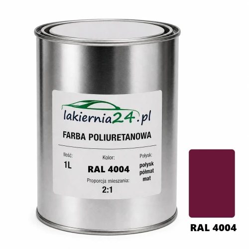 Mipa PU 240 farba poliuretanowa 2K 1L RAL 4004 – puszka i próbnik koloru