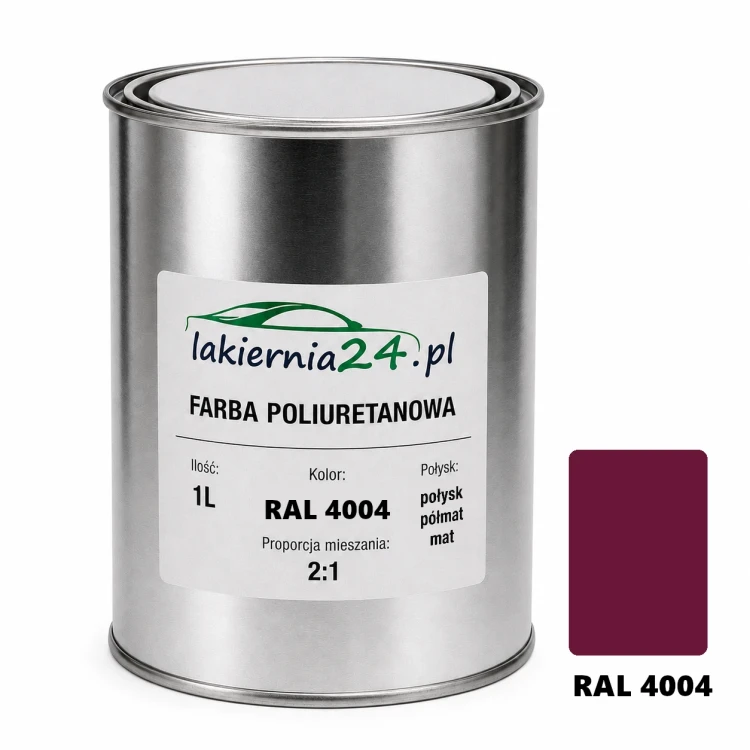 Mipa PU 240 farba poliuretanowa 2K 1L RAL 4004 – puszka i próbnik koloru