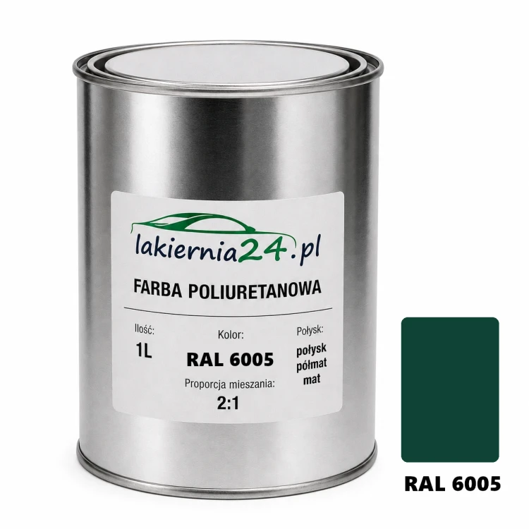 Mipa PU 240 farba poliuretanowa 2K 1L RAL 6005 – puszka i próbnik koloru