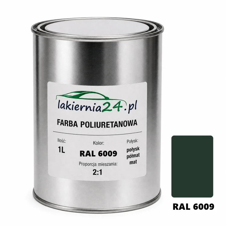 Mipa PU 240 farba poliuretanowa 2K 1L RAL 6009 – puszka i próbnik koloru