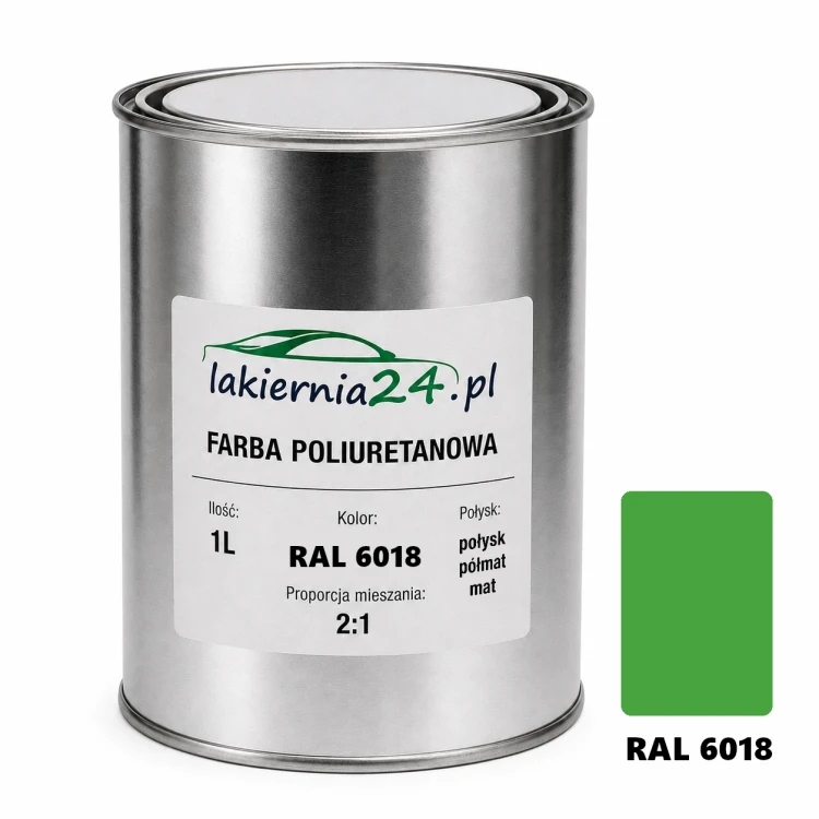 Mipa PU 240 farba poliuretanowa 2K 1L RAL 6018 – puszka i próbnik koloru