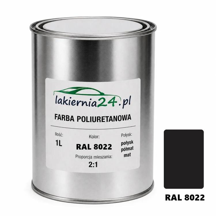 Mipa PU 240 farba poliuretanowa 2K 1L RAL 8022 – puszka i próbnik koloru