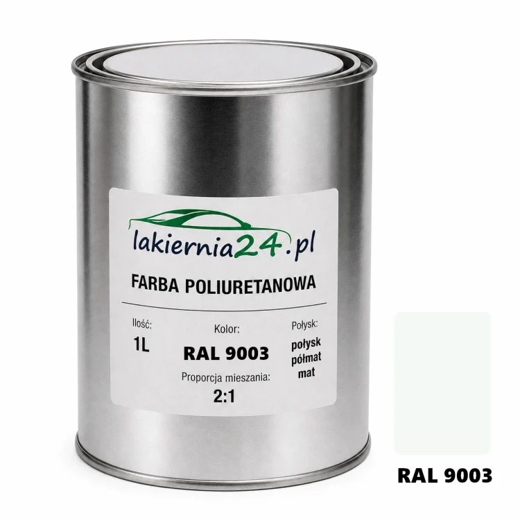 Mipa PU 240 farba poliuretanowa 2K 1L RAL 9003 – puszka i próbnik koloru