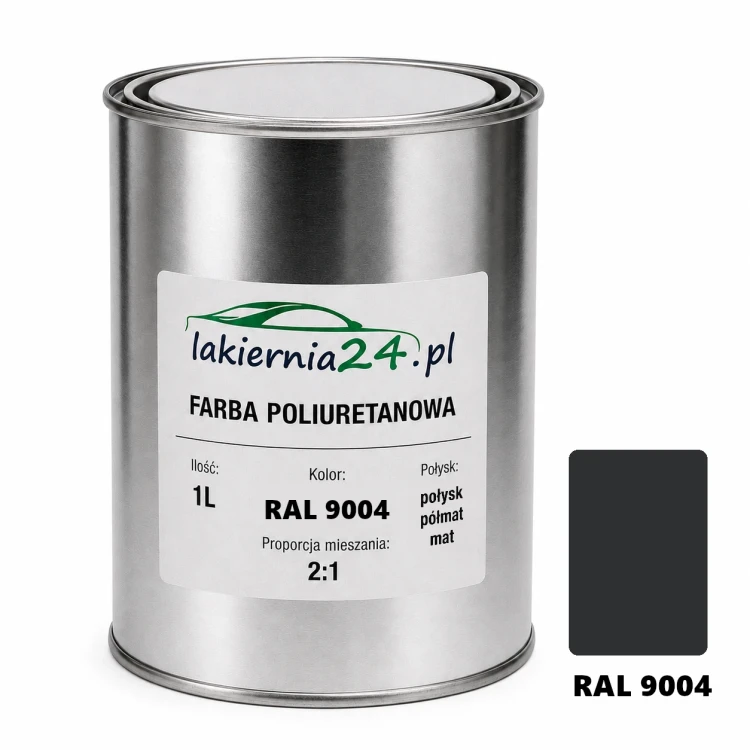Mipa PU 240 farba poliuretanowa 2K 1L RAL 9004 – puszka i próbnik koloru
