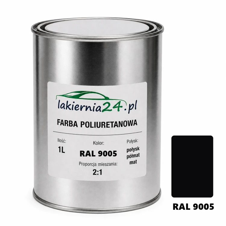 Mipa PU 240 farba poliuretanowa 2K 1L RAL 9005 – puszka i próbnik koloru