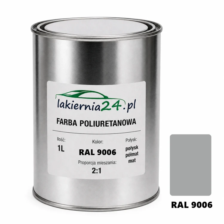 Mipa PU 240 farba poliuretanowa 2K 1L RAL 9006 – puszka i próbnik koloru