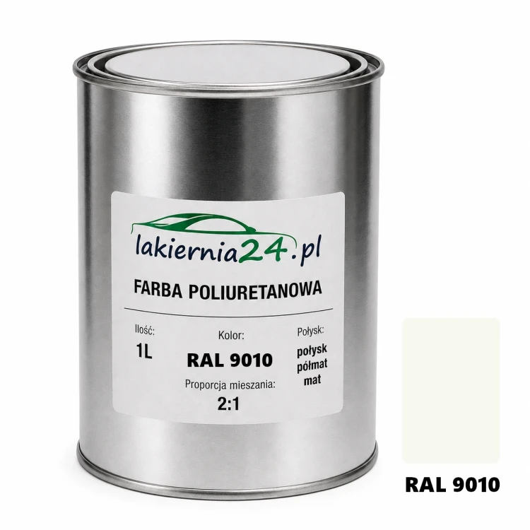 Mipa PU 240 farba poliuretanowa 2K 1L RAL 9010 – puszka i próbnik koloru