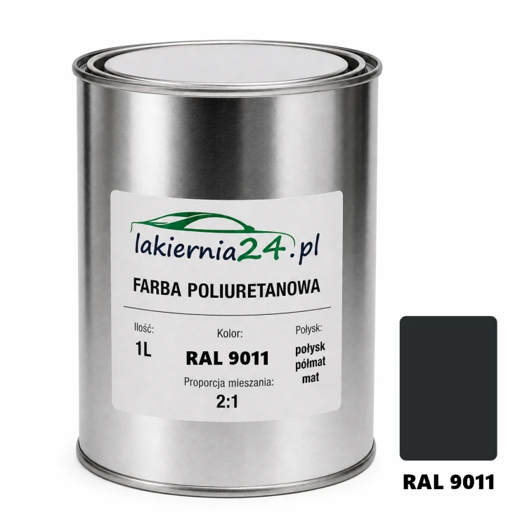 Mipa PU 240 farba poliuretanowa 2K 1L RAL 9011– puszka i próbnik koloru
