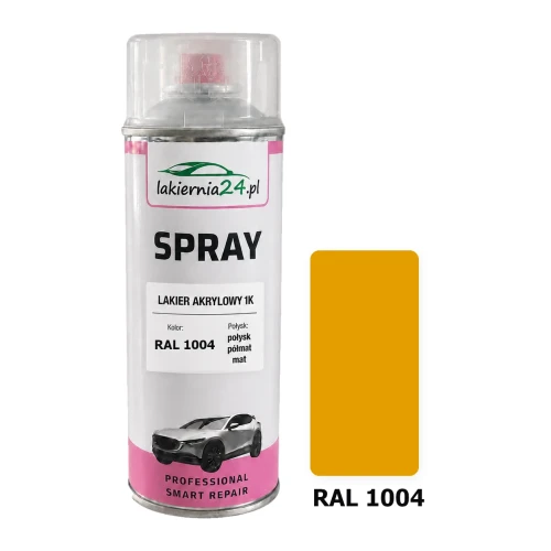 Lakier akrylowy 1K spray 400 ml RAL 1004 – puszka i próbnik koloru