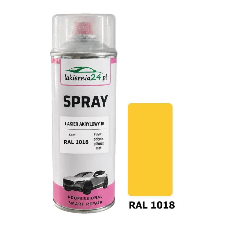 Lakier akrylowy 1K spray 400 ml RAL 1018 – puszka i próbnik koloru