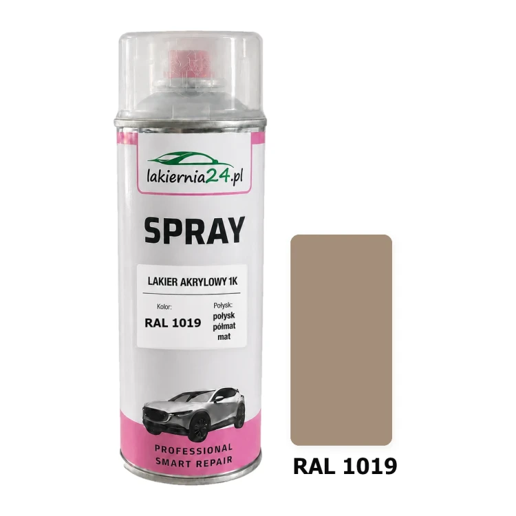 Lakier akrylowy 1K spray 400 ml RAL 1019 – puszka i próbnik koloru
