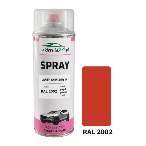Lakier akrylowy 1K spray 400 ml RAL 2002 – puszka i próbnik koloru
