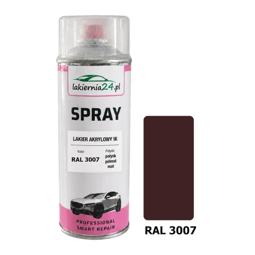 Lakier akrylowy 1K spray 400 ml RAL 3007 – puszka i próbnik koloru