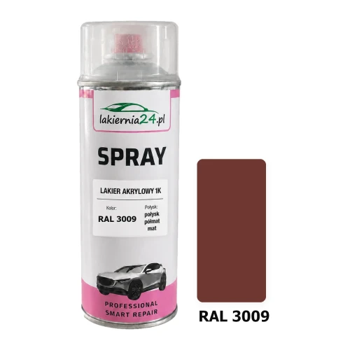 Lakier akrylowy 1K spray 400 ml RAL 3009 – puszka i próbnik koloru