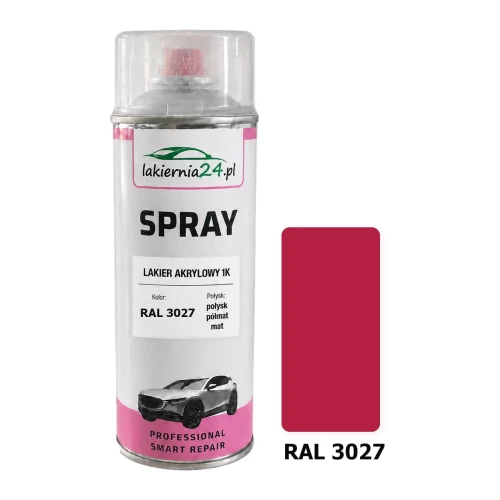 Lakier akrylowy 1K spray 400 ml RAL 3027 – puszka i próbnik koloru
