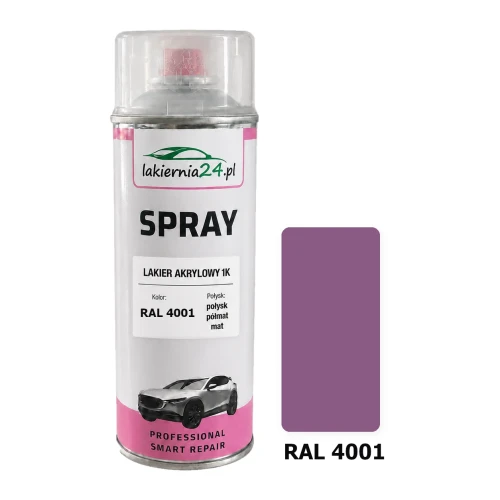 Lakier akrylowy 1K spray 400 ml RAL 4001 – puszka i próbnik koloru