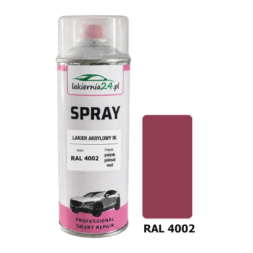 Lakier akrylowy 1K spray 400 ml RAL 4002 – puszka i próbnik koloru