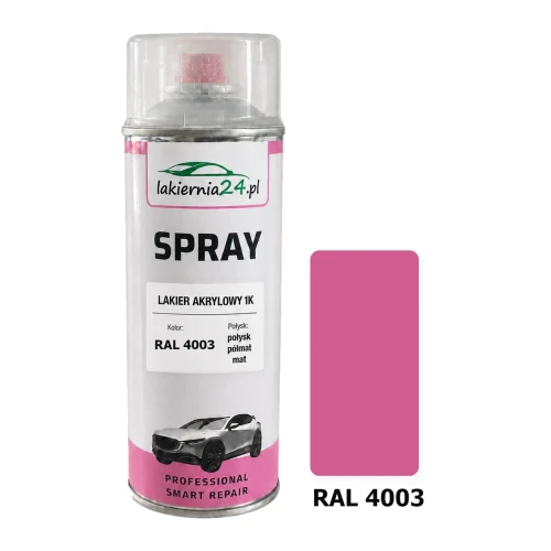 Lakier akrylowy 1K spray 400 ml RAL 4003 – puszka i próbnik koloru