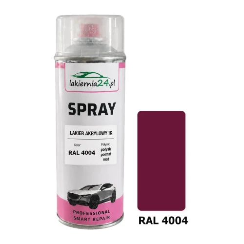 Lakier akrylowy 1K spray 400 ml RAL 4004 – puszka i próbnik koloru
