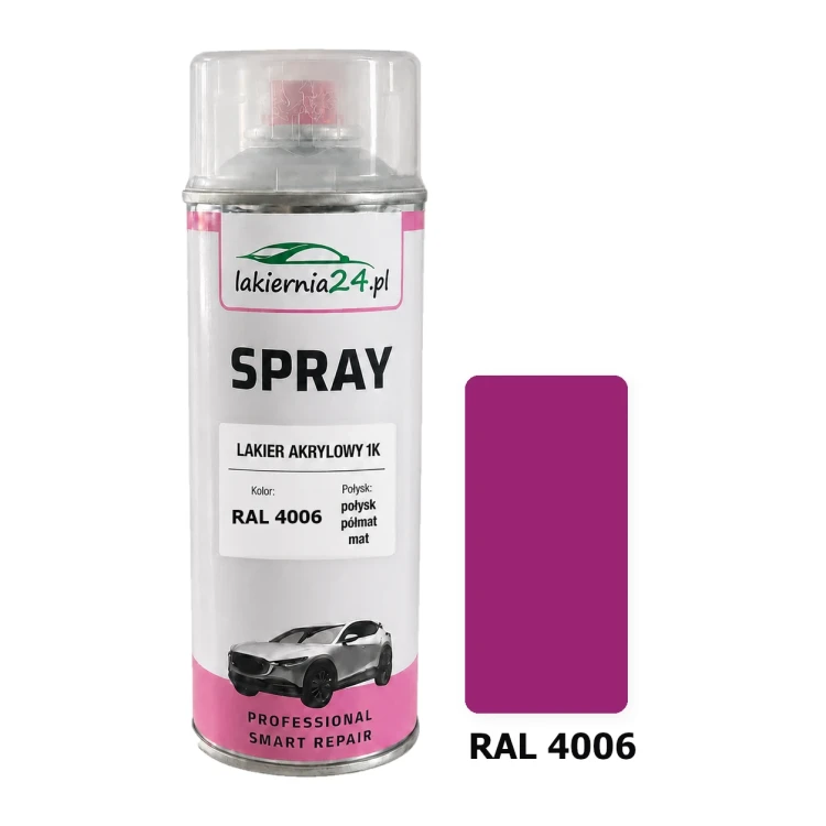 Lakier akrylowy 1K spray 400 ml RAL 4006 – puszka i próbnik koloru